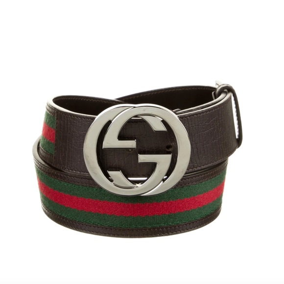 Gucci Webb Canvas and Leather Belt Size 90
